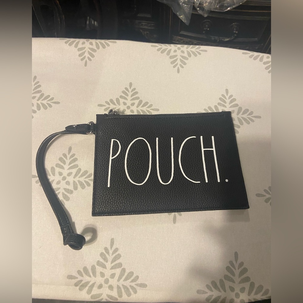 Rae Dunn zippered small bag that says “pouch”. Black NWOT